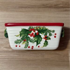 Teleflora | Festive Ceramic 8” X 4” Loaf Pan with Holly Design